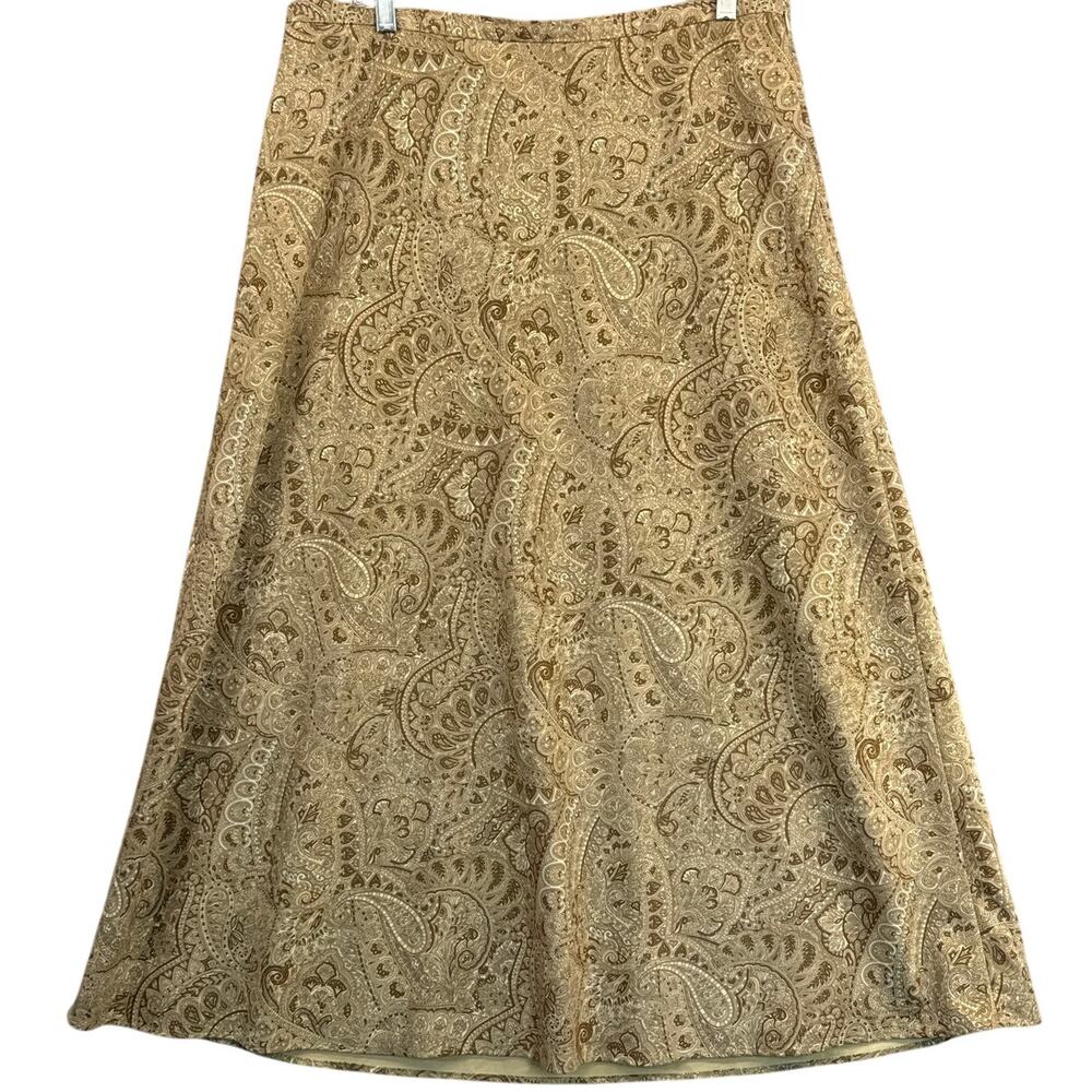 Charter Club Gold Brown Paisley Long A Line Skirt Women 16
